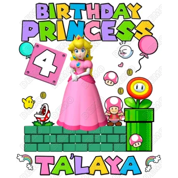 Princess Peach  Mario Birthday   Custom  DTF Iron on Transfer 