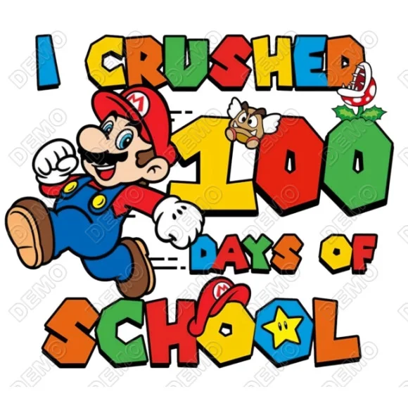 100 Days of School Mario DTF Iron on Transfer - Ready to Press 100 Days of School Mario DTF Iron on Transfer - Ready to Press