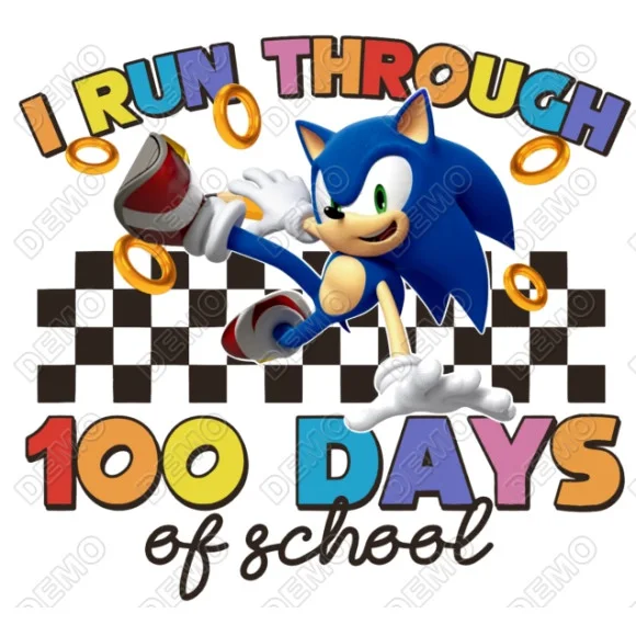 100 Days of School Sonic DTF Iron on Transfer - Ready to Press