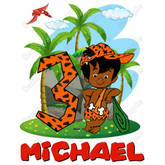 African American BamBam Flintstone Birthday Custom DTF Iron on Transfer African American BamBam Flintstone Birthday Custom DTF Iron on Transfer