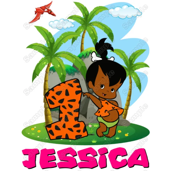 African American Pebbles Flintstone Birthday Custom DTF Iron on Transfer African American Pebbles Flintstone Birthday Custom DTF Iron on Transfer