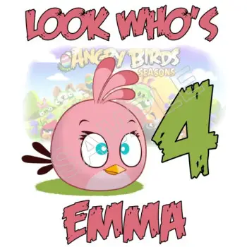 Angry  Birds Pink Bird  Birthday  Personalized  Custom  DTF Iron on Transfer - Ready to Press #67