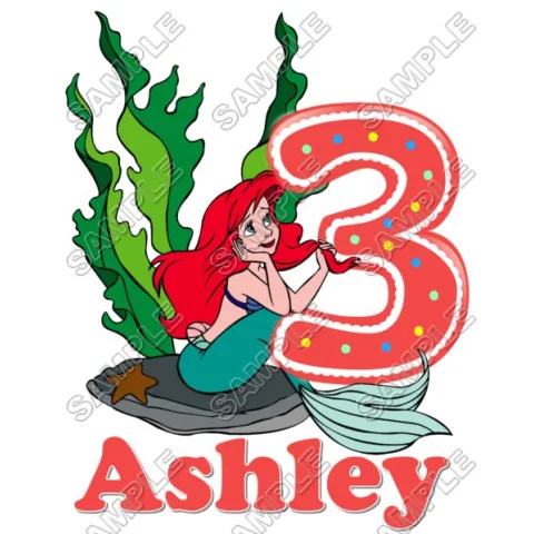 Ariel  The Little Mermaid  Birthday  Personalized  Custom  DTF Iron on Transfer - Ready to Press #26