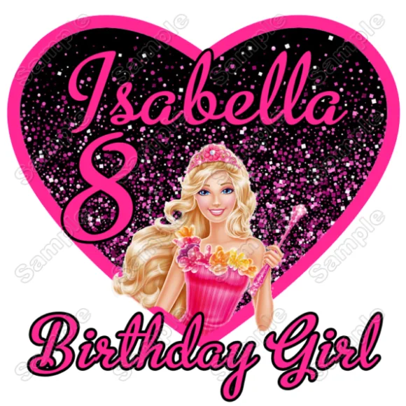 Barbie Birthday Personalized Custom DTF Iron on Transfer - Ready to Press #9 Barbie Birthday Personalized Custom DTF Iron on Transfer - Ready to Press #9