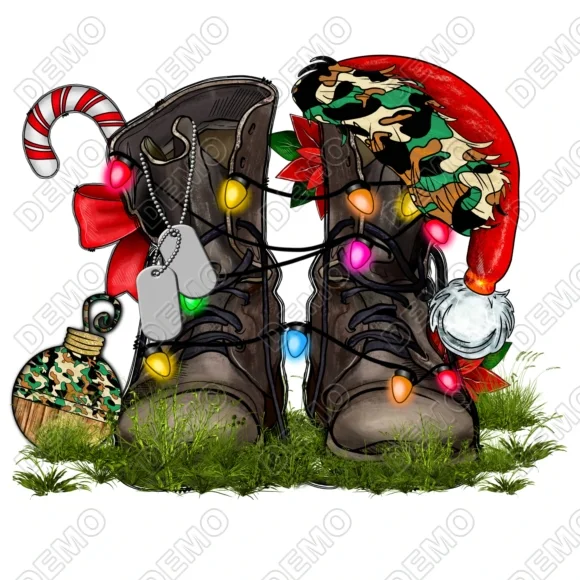 Christmas Army Boots DTF Heat Iron on Transfer - Ready to Press Christmas Army Boots DTF Heat Iron on Transfer - Ready to Press