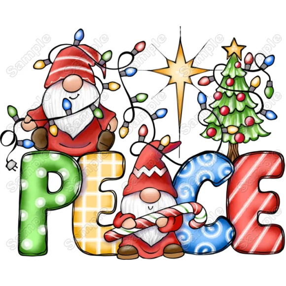 Christmas Gnomes Peace DTF Iron on Transfer - Ready to Press