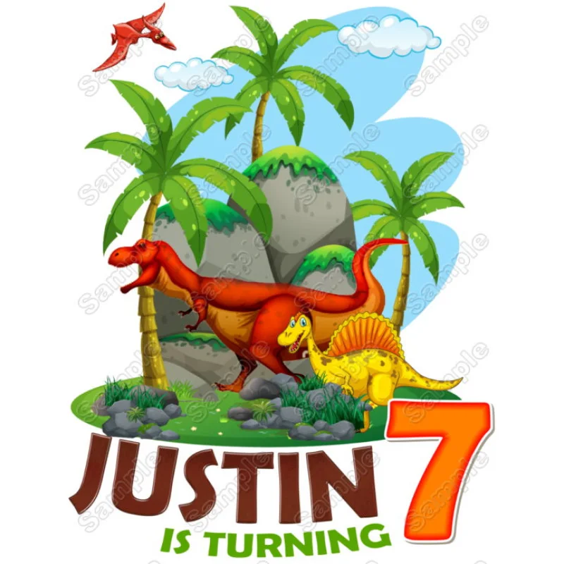 Dinosaur Birthday Personalized Custom DTF Iron on Transfer - Ready to Press #7 Dinosaur Birthday Personalized Custom DTF Iron on Transfer - Ready to Press #7