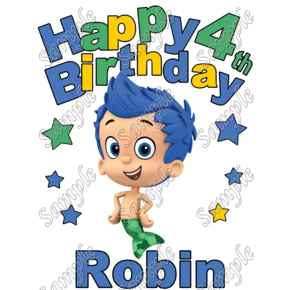 Happy Birthday Bubble Guppies Gil Personalized Custom DTF Iron on Transfer - Ready to Press #2 Happy Birthday Bubble Guppies Gil Personalized Custom DTF Iron on Transfer - Ready to Press #2