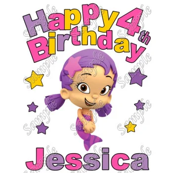 Happy Birthday  Bubble Guppies Oona  Personalized Custom DTF Iron on Transfer - Ready to Press #1