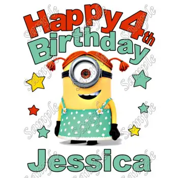 Happy Birthday  Minion Girl  Despicable Me Personalized Custom DTF Iron on Transfer - Ready to Press #5