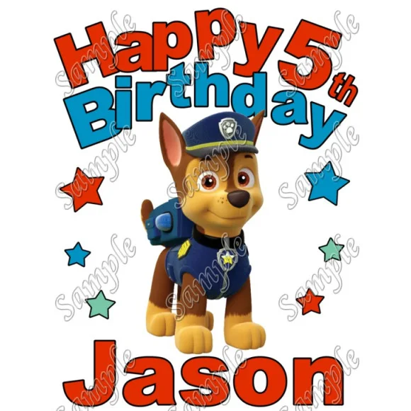 Happy Birthday PAW Patrol Chase Personalized Custom DTF Iron on Transfer - Ready to Press #3 Happy Birthday PAW Patrol Chase Personalized Custom DTF Iron on Transfer - Ready to Press #3