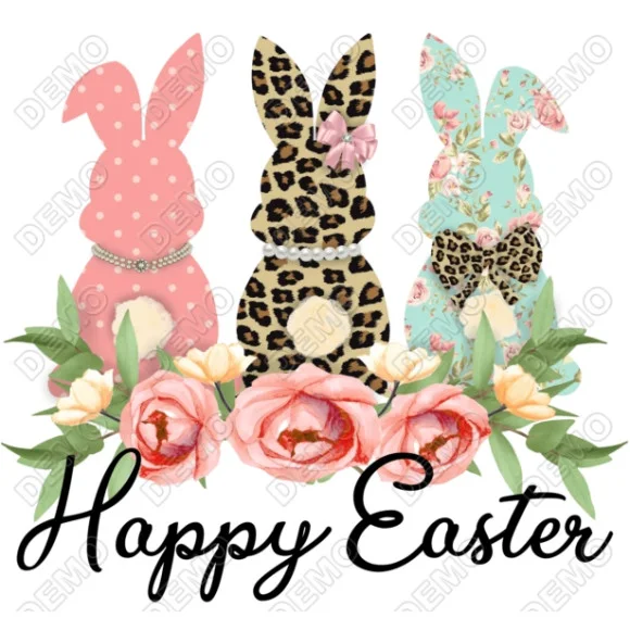 Happy Easter Bunnies DTF Heat Iron on Transfer - Ready to Press Happy Easter Bunnies DTF Heat Iron on Transfer - Ready to Press