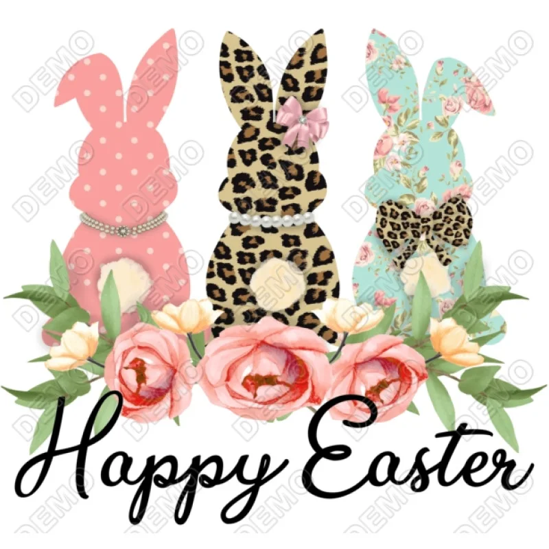 Happy Easter Bunnies DTF Heat Iron on Transfer - Ready to Press Happy Easter Bunnies DTF Heat Iron on Transfer - Ready to Press