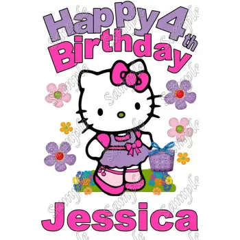 Hello Kitty Birthday  Personalized  Custom  DTF Iron on Transfer - Ready to Press #1