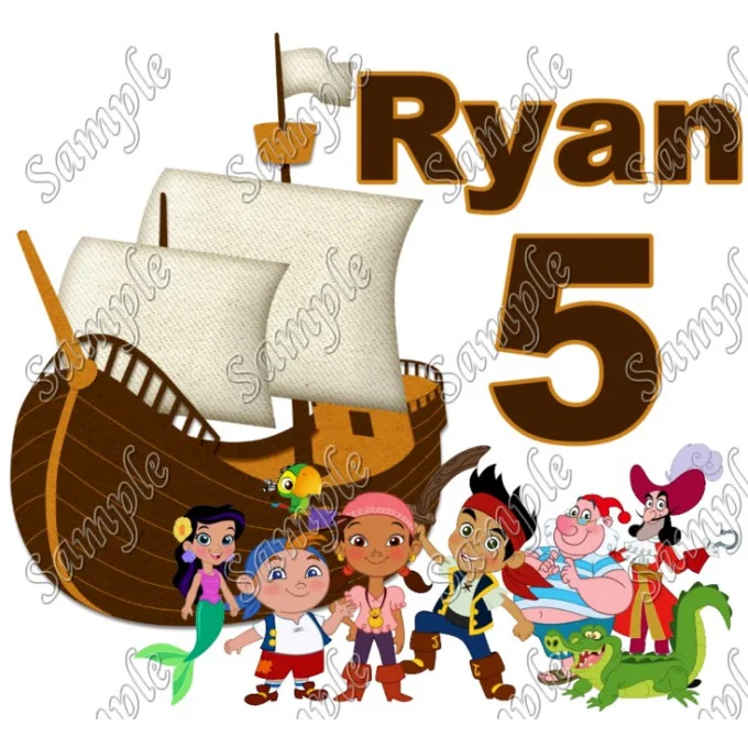 Jake & Never Land Pirates Birthday Personalized Custom DTF Iron on Transfer - Ready to Press #1 Jake & Never Land Pirates Birthday Personalized Custom DTF Iron on Transfer - Ready to Press #1