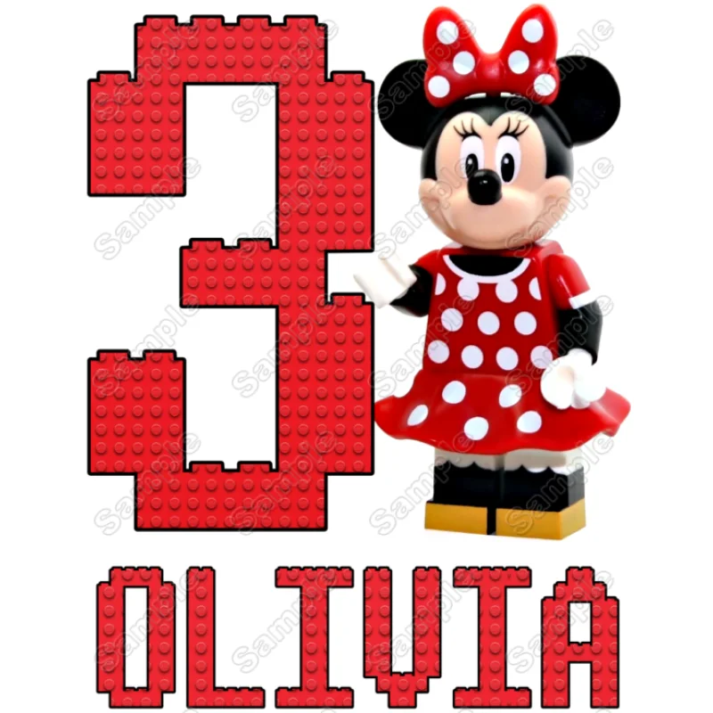 Lego Minnie Mouse Birthday Personalized Custom DTF Iron on Transfer - Ready to Press Lego Minnie Mouse Birthday Personalized Custom DTF Iron on Transfer - Ready to Press
