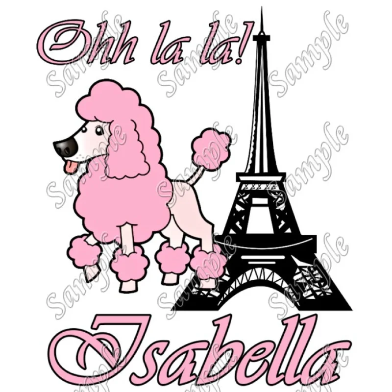 Pink Poodle in Paris Personalized Custom DTF Iron on Transfer - Ready to Press #1 Pink Poodle in Paris Personalized Custom DTF Iron on Transfer - Ready to Press #1