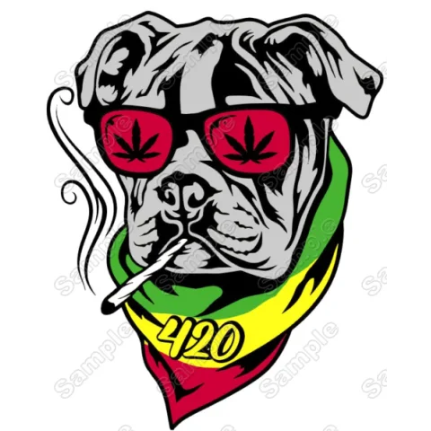 Rasta Bulldog smoking Heat  Iron on Transfer  - Ready to Press