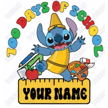 STITCH 100 Days of School Custom Name  DTF Iron on Transfer - Ready to Press 
