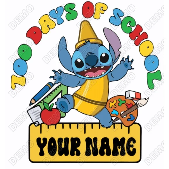 STITCH 100 Days of School Custom Name DTF Iron on Transfer - Ready to Press STITCH 100 Days of School Custom Name DTF Iron on Transfer - Ready to Press