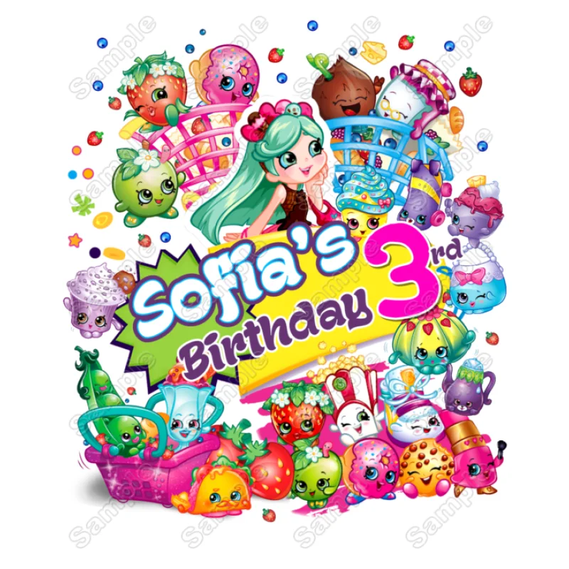 Shopkins Birthday Personalized Custom DTF Iron on Transfer - Ready to Press #1 Shopkins Birthday Personalized Custom DTF Iron on Transfer - Ready to Press #1