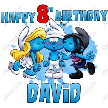 Smurf Birthday Custom Name Age  DTF Iron on Transfer - Ready to Press 