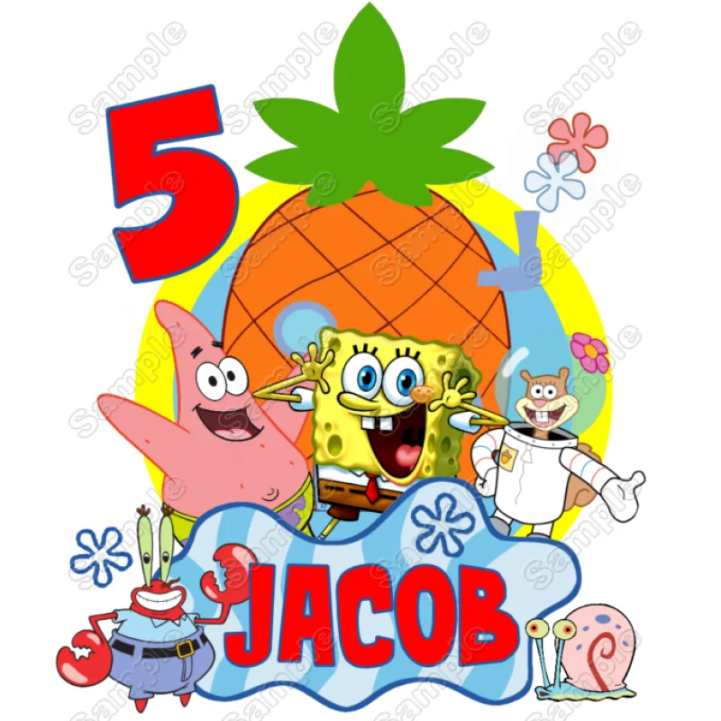 SpongeBob Birthday Name Custom DTF Iron on Transfer - Ready to Press SpongeBob Birthday Name Custom DTF Iron on Transfer - Ready to Press
