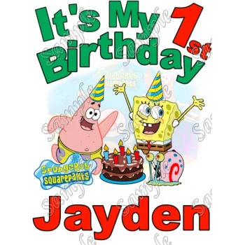 SpongeBob  Birthday  Personalized  Custom  DTF Iron on Transfer - Ready to Press #6
