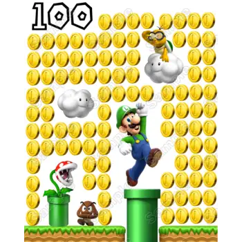 Super Mario Luigi 100 Coins DTF Iron on Transfer - Ready to Press 