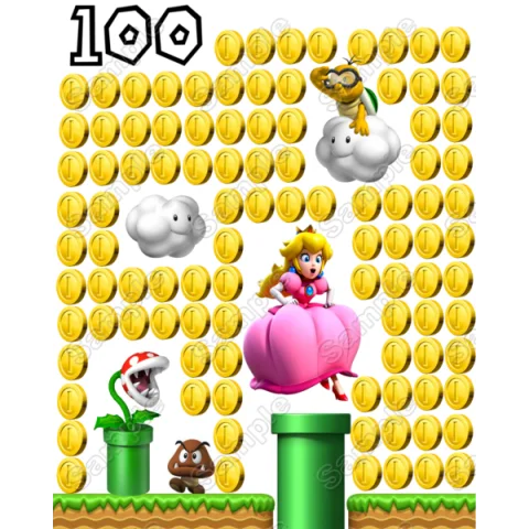 Super Mario Princess Peach 100 Coins DTF Iron on Transfer - Ready to Press Super Mario Princess Peach 100 Coins DTF Iron on Transfer - Ready to Press