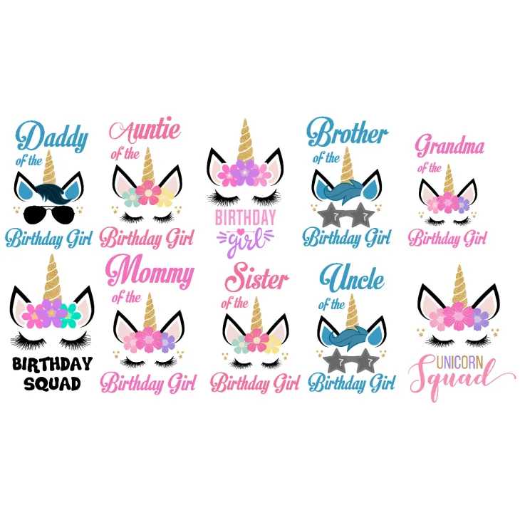Unicorn Birthday Choose Family Member DTF Iron on Transfer