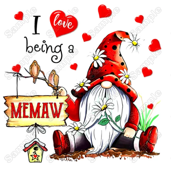 Valentines Day Gnome DTF  Heat Iron on Transfer - Ready to Press