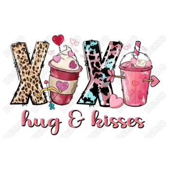 Valentines Cups Hug Kisses DTF Heat Iron on Transfer