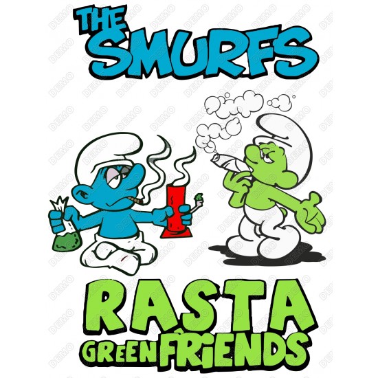 Rasta Smurfs Heat Iron On Transfer for T shirts