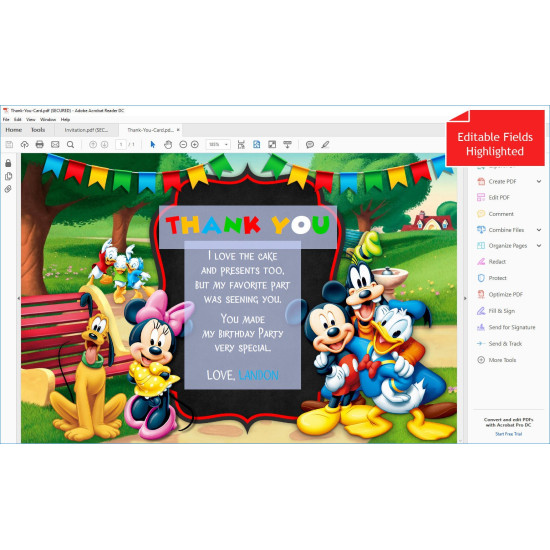 Mickey Mouse Clubhouse Birthday Invitations  Instant Download  Editable PDF + Free Thank You Card (by www.kraftyme.com)